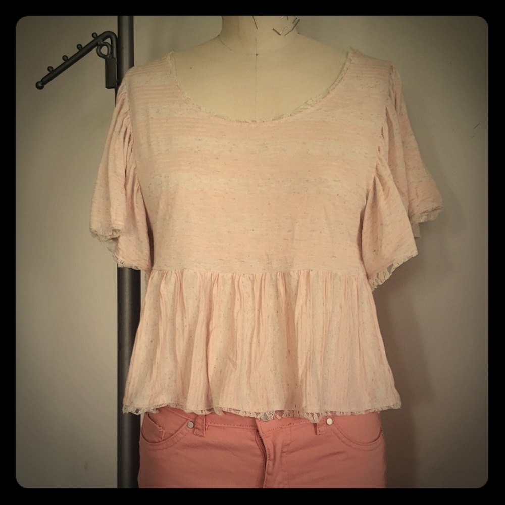 Knit flutter sleeve and ruffle crop top